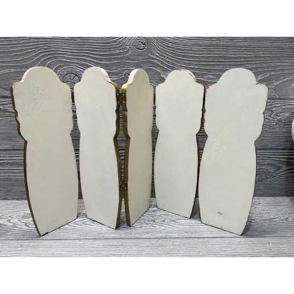Vintage Wooden Painted Angels Folding Screen Retro Christmas Holiday 12” X 20” - Picture 5 of 6